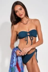 Lulus Sea You Later Dark Blue Crinkle Keyhole Bandeau Bikini Top In Dark Blue