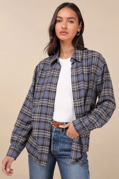Lulus Seasonal Concept Blue Plaid Flannel Button-up Top