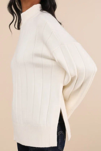 Lulus Seasonal Snuggles Ivory Ribbed Mock Neck Pullover Sweater