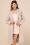 Lulus Seasonal Sophisticate Tan Tweed Belted Two-tone Coat In Tan
