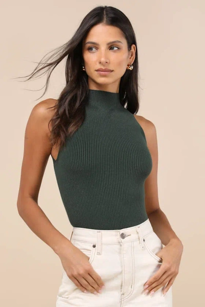 Lulus Seasonal Sophistication Green Ribbed Mock Neck Sweater Tank Top