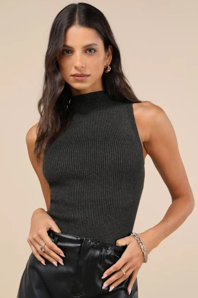 Lulus Seasonal Sophistication Grey Ribbed Mock Neck Sweater Tank Top