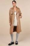 Lulus Seasonally Posh Tan Vegan Leather Trench Coat In Tan