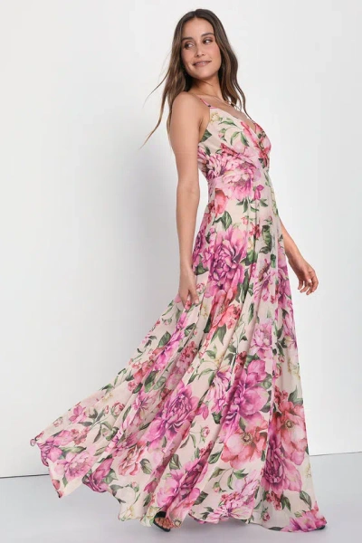 Lulus Seasons Of Love Blush Pink Floral Print Surplice Maxi Dress