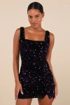 Lulus Seeing Sparkles Dark Purple Velvet Sequin Square Neck Mini Dress In Purple