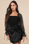 Lulus Seeking Sophistication Black Balloon Sleeve Bodysuit In Black