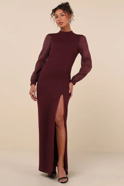 Lulus Seeking Sophistication Plum Backless Balloon Sleeve Maxi Dress In Purple