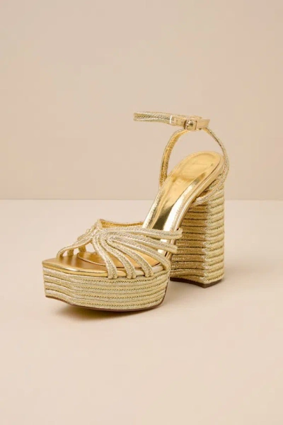 Lulus Seelah Gold Metallic Strappy Platform High Heel Sandals