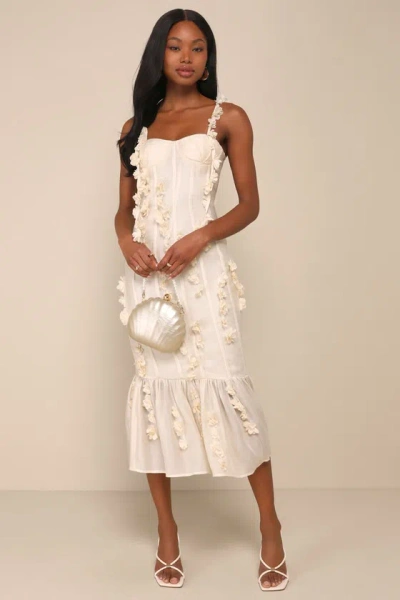 Lulus Sensational Adoration Cream 3d Floral Applique Midi Dress In White |  ModeSens