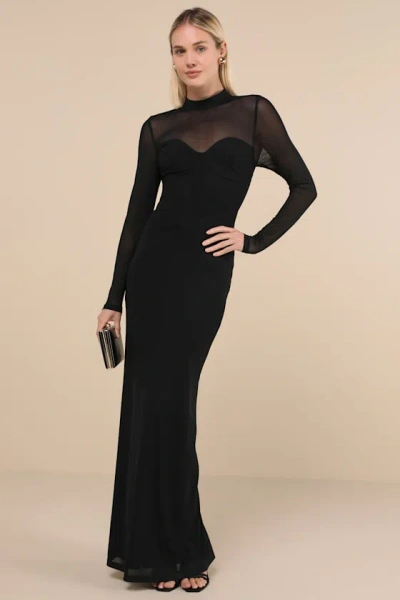 Lulus Sensational Appeal Black Mesh Cutout Long Sleeve Maxi Dress