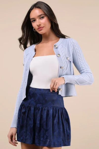 Lulus Sensational Approach Navy Blue Satin Jacquard Mini Skirt