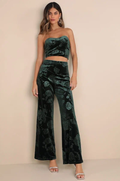 Lulus Sensational Attitude Emerald Green Burnout Velvet Wide Leg Pants
