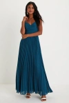 Lulus Sensational Charmer Teal Blue Pleated Sleeveless Maxi Dress In Teal Blue