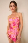 Lulus Sensational Excellence Pink Jacquard Strapless Skort Romper In Pink