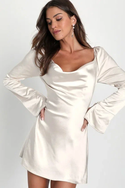 Lulus Sensational Fate Champagne Satin Cowl Neck Mini Dress