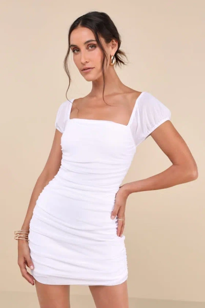 Lulus Sensational Instincts White Mesh Ruched Bodycon Mini Dress