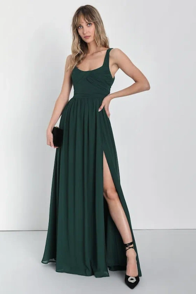 Lulus Sensational Moment Emerald Green Pleated Maxi Dress