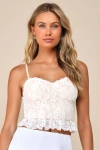 Lulus Sensationally Flirty White And Beige Lace Bustier Cami Top In White