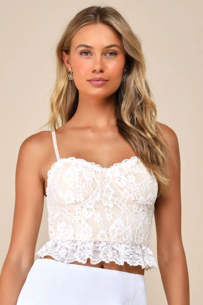 Lulus Sensationally Flirty White And Beige Lace Bustier Cami Top