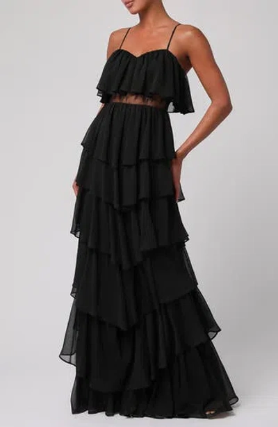 Lulus Serafina Tiered Midi Dress In Black