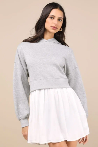 Lulus Serene Sweetness Heather Grey Layered Sweatshirt Mini Dress
