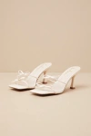 Lulus Serinda White Strappy Bow High Heel Slide Sandals In White