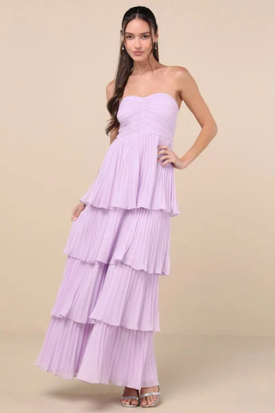 Lulus Seriously Sensational Lavender Strapless Tiered Maxi Dress In Purple