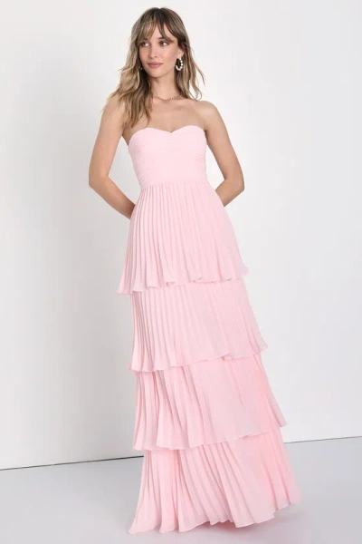 Lulus Seriously Sensational Pink Pleated Strapless Tiered Maxi Dress