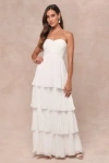 Lulus Seriously Sensational White Strapless Tiered Maxi Dress In White