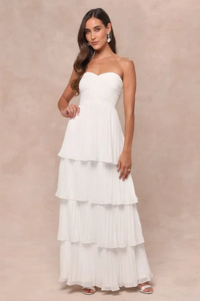 Lulus Seriously Sensational White Strapless Tiered Maxi Dress