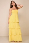 Lulus Seriously Sensational Yellow Strapless Tiered Maxi Dress In Yellow