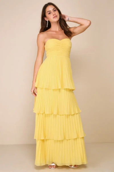 Lulus Seriously Sensational Yellow Strapless Tiered Maxi Dress
