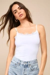 LULUS SERIOUSLY SLEEK WHITE LACE CAMI