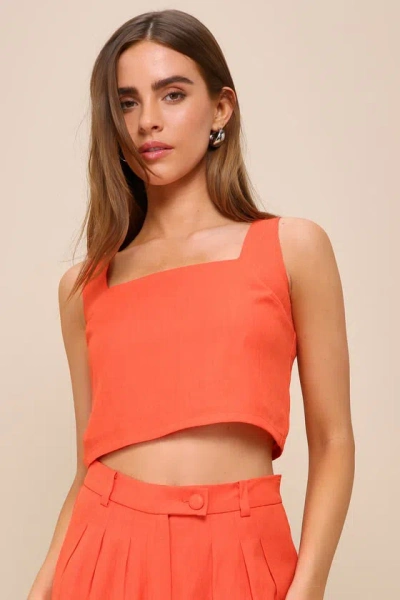Lulus Set For Compliments Red Orange Square Neck Cropped Tank Top