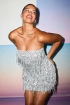 Lulus Shanelle Silver Sequin Fringe Strapless Mini Dress In Silver