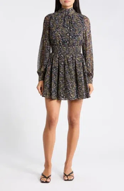 Lulus Shari Paisley Long Sleeve Dress In Black