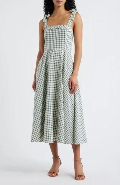 Lulus Shay Gingham Tie Shoulder Cotton Midi Dress In Green