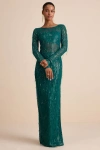 Lulus Sheer Fascination Emerald Sheer Mesh Sequin Fringe Maxi Dress In Green