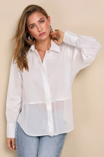 Lulus Sheer-ly Chic White Semi-sheer Long Sleeve Button-up Top