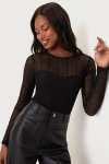 Lulus Sheer Passion Black Sheer Lace Long Sleeve Bodysuit In Black