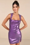 Lulus Shimmering Confidence Shiny Purple Sequin Cutout Mini Dress In Purple