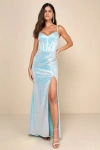 Lulus Shimmering Perfection Light Blue Iridescent Sequin Maxi Dress In Light Blue