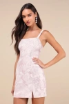 Lulus Shine For Us Shiny Rose Pink Tropical Jacquard Mini Dress In Pink