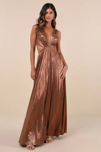 Lulus Shining Luxury Bronze Metallic Lurex Cutout Maxi Dress In Brown