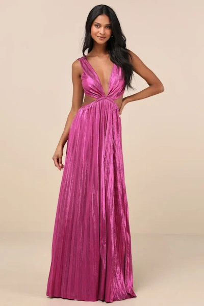 Lulus Shining Luxury Magenta Metallic Lurex Cutout Maxi Dress