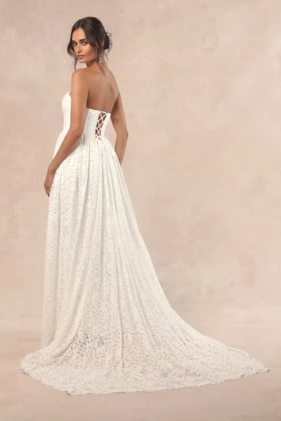Lulus Shiori White Lace Bustier Basque Waist Strapless Maxi Dress