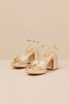 Lulus Shirine Gold Metallic Platform Ankle Strap Heels In Gold