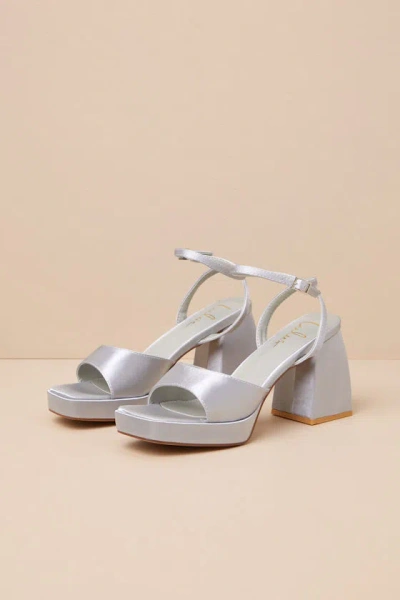 Lulus Shirine Grey Satin Platform Ankle Strap Heels