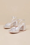 Lulus Shirine Silver Metallic Platform Ankle Strap Heels In Silver