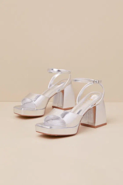 Lulus Shirine Silver Metallic Platform Ankle Strap Heels